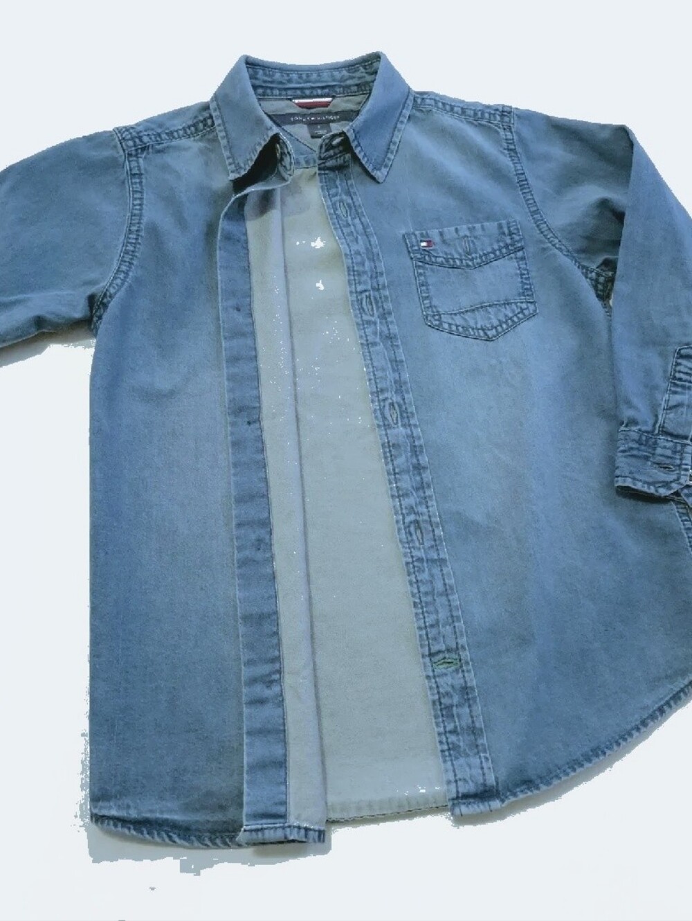 Tommy Hilfiger Boys Denim Shirt Size 5 Long Sleeve Blue Jean Button Up Cotton - Picture 12 of 14